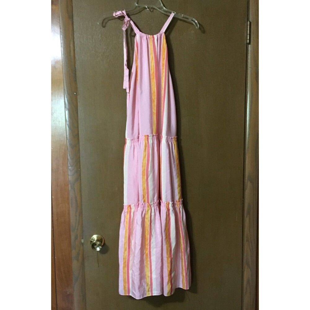 Club Monaco Amirra Silk Stripe Tiered Halter Dress- Size 6 - Picture 4 of 6